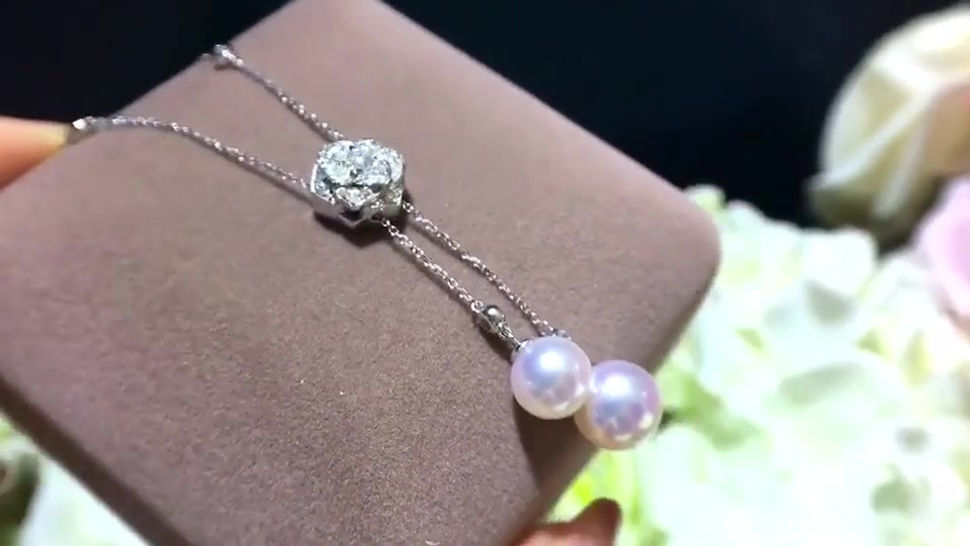 0.40ct Diamond, AAAA 8.5-9mm Akoya Pearl Lariat Necklace 18k Gold w/ Diamond